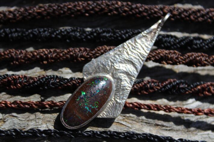 AUTHENTIC REAL OPAL Pendant Necklace,Australian Matrix Boulder Opal,Australian Opal Jewelry,Shibari Macrame Cord,October Birthstone Elf larp