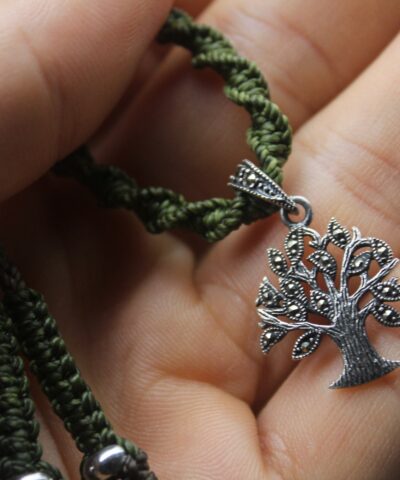 Elven Tree of Life Marcasite Macrame Pendant Necklace, Sterling Silver Necklace,Australian made macrame cord,Ankh Necklace,Gemstone Jewelry