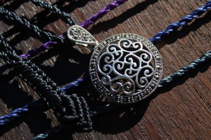 Celtic Marcasite Jewelry,Elven Pyrite Crystal,Australian made macrame cord healing crystal jewelry, protection celtic talisman amulet