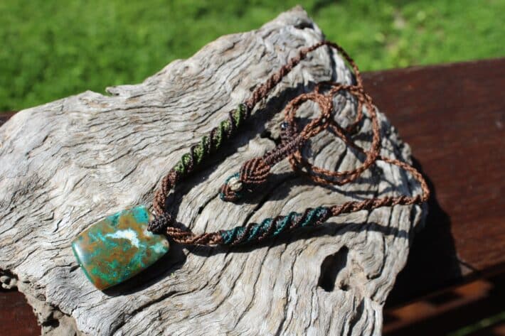 AUSTRALIAN CHRYSOCOLLA Pendant, Natural Malachite Necklace, Australian made Macrame cord,Malachite Gemstone Pendant