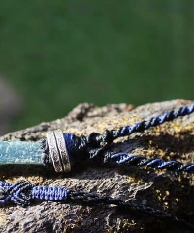 Australian Indigo Kyanite, Pendant Macrame Necklace, NeoTribal Fashion Recycle Burningman Jewelry, Eco Vegan Celtic Larp viking Cuff