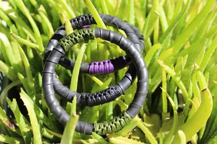 Tribal Bangle, Upcycled Inner tube Rubber Bracelet,NeoTribal Fashion Recycle Burningman Jewelry, Vegan Eco Celtic Larp viking