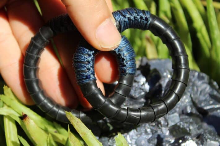 Blue Metamorphic Earrings, Upcycled Inner tube Rubber Earrings,NeoTribal Fashion Recycle Burningman Jewelry, Eco Vegan Celtic Larp viking