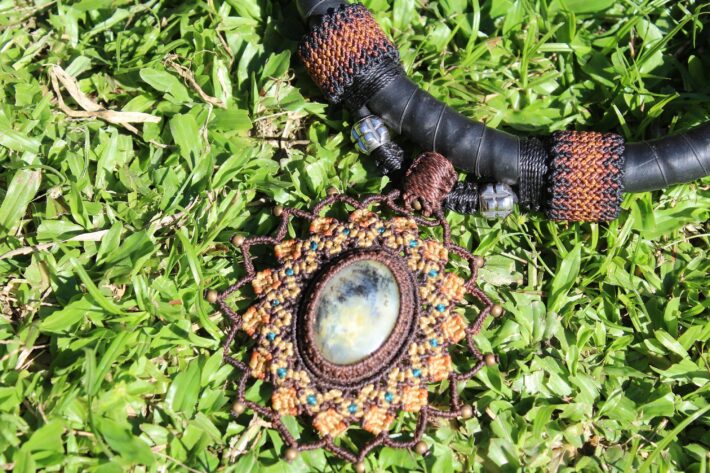 Dendritic Opal, KayaXan Upcycle, Inner tube Rubber Necklace,NeoTribal Fashion Recycle Burningman Jewelry, Eco Vegan Celtic Larp viking