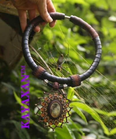 Dendritic Opal, KayaXan Upcycle, Inner tube Rubber Necklace,NeoTribal Fashion Recycle Burningman Jewelry, Eco Vegan Celtic Larp viking