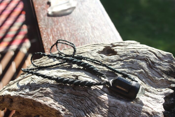 Australian Topaz and Black Tourmaline wood pendant, Macrame cord, crystal point , Australian made macrame cord, black stone jewelry