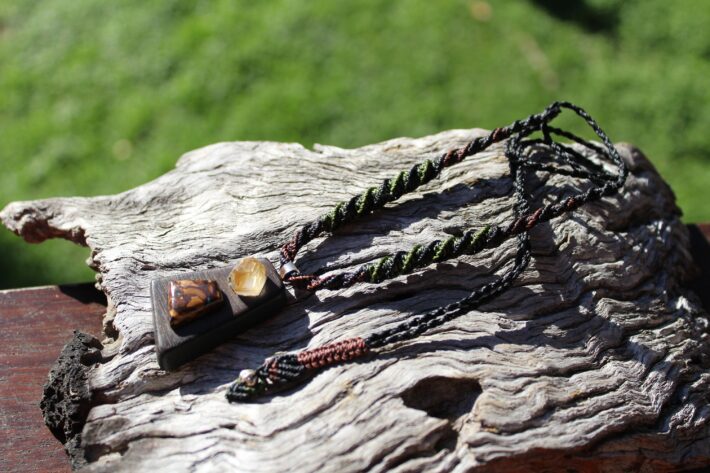 BOULDER OPAL and GOLD Rutile wood pendant, ,Red Cedar Wood,Macrame cord,October BirthStone, Australian made macrame cord, statement jewelry
