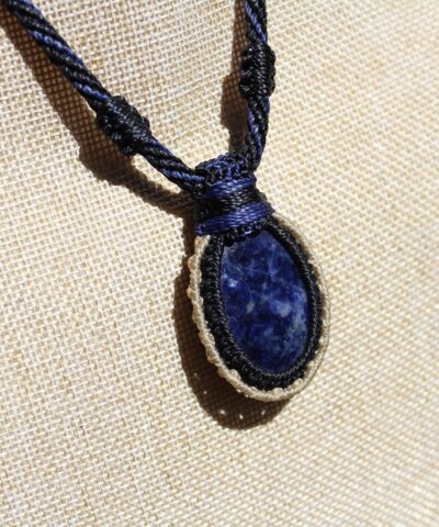 SODALITE Necklace,Macrame Cord Tribal Pendant,Purple Stone Jewelry,Healing Crystal jewelry, Elven