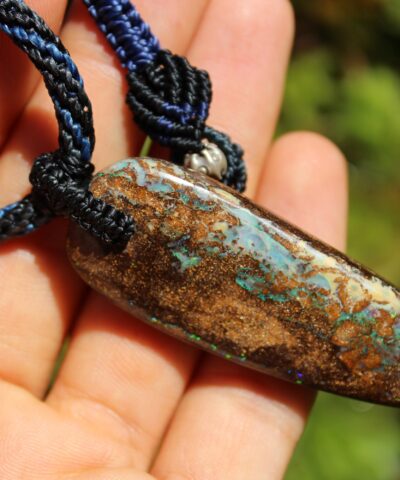 Australian Boulder Opal, Pendant Macrame Cord Necklace, Tribal Necklace