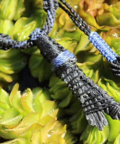 Black Kyanite, Pendant Macrame Cord Necklace, NeoTribal Fashion Recycle Burningman Jewelry, Eco Vegan Celtic Larp viking Cuff
