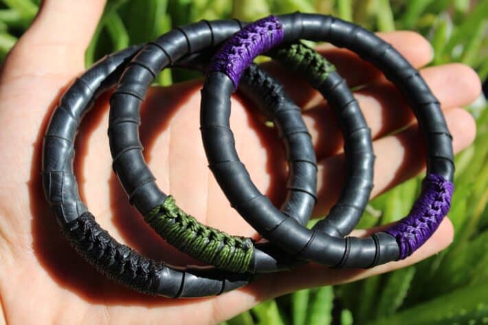 Triple Bangle,Upcycled Inner tube Rubber Bracelet,NeoTribal Fashion Recycle Burningman Jewelry,Eco Vegan Celtic Larp viking Cuff