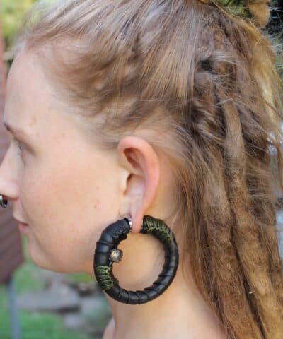 Metamorphic Hoop Earrings, Upcycled Inner tube Rubber Earrings,VIKING NeoTribal Recycle Burningman Jewelry, Celtic Larp stretch ear