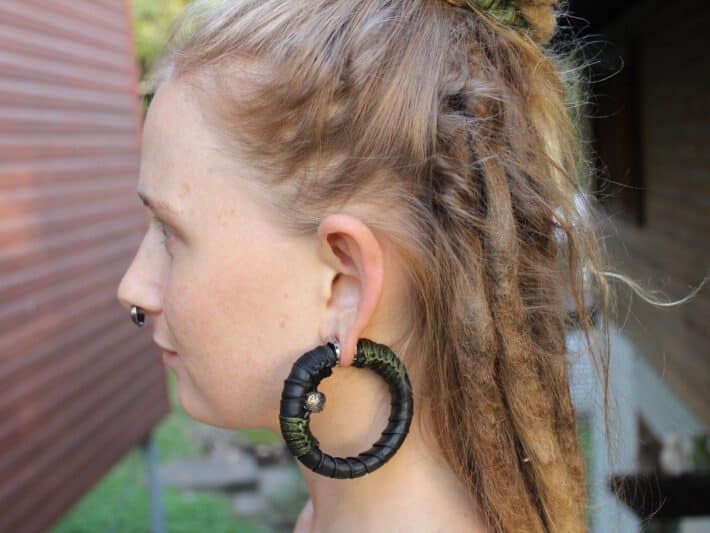 Metamorphic Hoop Earrings, Upcycled Inner tube Rubber Earrings,VIKING NeoTribal Recycle Burningman Jewelry, Celtic Larp stretch ear