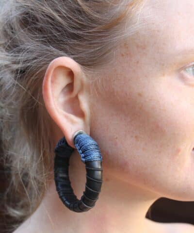 Blue Metamorphic Earrings, Upcycled Inner tube Rubber Earrings,NeoTribal Fashion Recycle Burningman Jewelry, Eco Vegan Celtic Larp viking