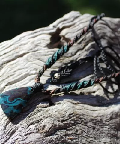 Transparent Double-sided Opalized wood Blue Opal Necklace,Green Elven Petrify wood,OPAL Pendant,Petrified Wood