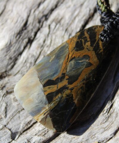 Opalized wood Opal Necklace,Elven Petrify wood,Transparent Double-sided OPAL Pendant,Petrified Wood, Australian made macrame cord