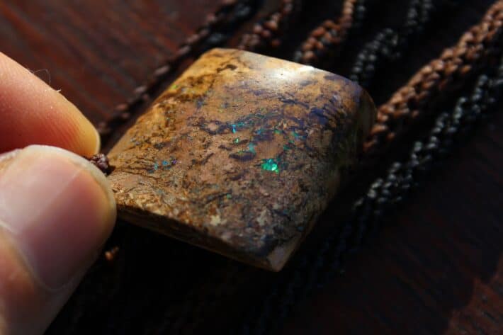 Matrix Opal Necklace,Hand Polished Boulder Opal Pendant,Shibari Macrame Cord,Elven jewelry, viking larp celtic tribal jewellery