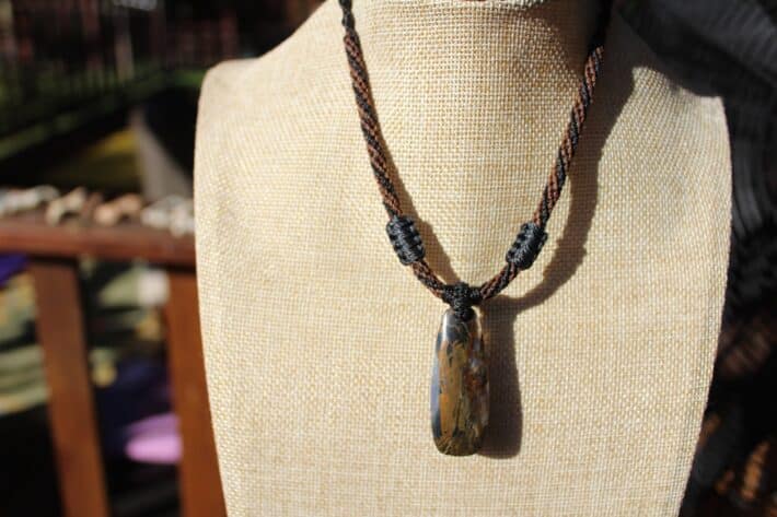 Australian made Opalized wood Opal Necklace macrame cord, Elven Petrify wood,OPAL Pendant,Petrified Wood,summer beach jewelry, black stone