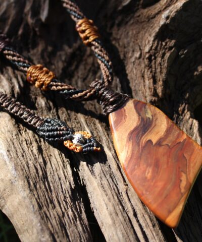 Australian Ribbon Stone Jasper Pendant,Indigenous Jasper , Australian made tribal wear macrame cord summer beach surf jewelry, brown stone