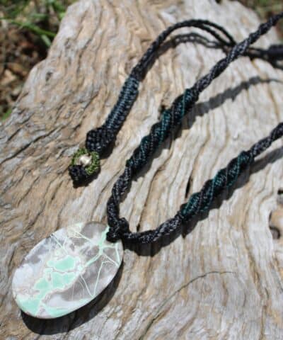 Australian Variscite Necklace, Australian Made Macrame cord Variscite Pendant Healing Jewellery, Green Stone Necklace, November Birthstone