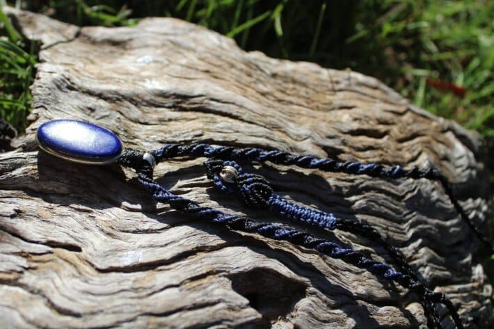 Silver Lapis Lazuli, Australian Made Macrame Cord, Lapis Necklace, Pyrite Pendant, Elven Blue Stone Talisman, Healing Crystal Jewelry