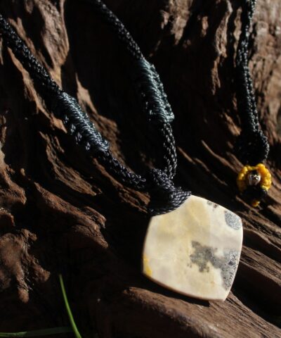 Bumble Bee Pendant, Eclipse Stone Necklace, Elven Jewelry, Macrame Cord,Burning Man, Yellow Jasper,beach beachy jewelry, summer necklace