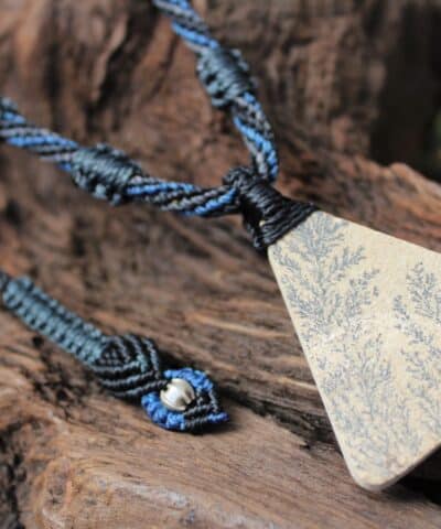 Tree Stone Pendant, Dendrite Dendritic Rock Necklace, Tree of Life ,Psilomelane Macrame Cord, Elven Jewelry, Teacher Gift idea