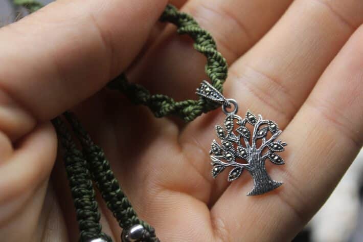 Elven Tree of Life Marcasite Macrame Pendant Necklace, Sterling Silver Necklace,Gemstone Jewelry, Australian made