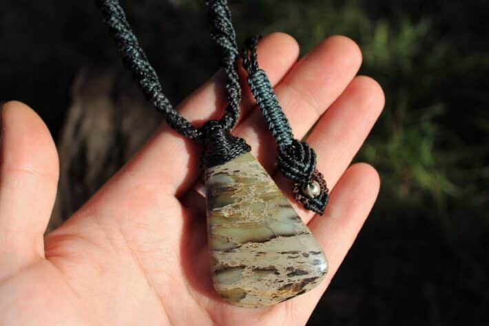 Silver Peak Variscite Necklace Jewelry,American SpiderWeb Variscite Pendant,Australian Made Macrame cord,Elven Jewelry, Variscite Pendant