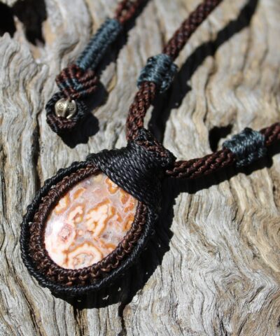 Australian Crazy Lace Agate Elven Macrame Pendant Necklace