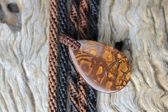Opal Pendant, Australian Boulder Opal Tribal Macrame Necklace, Elven Elf Cosplay