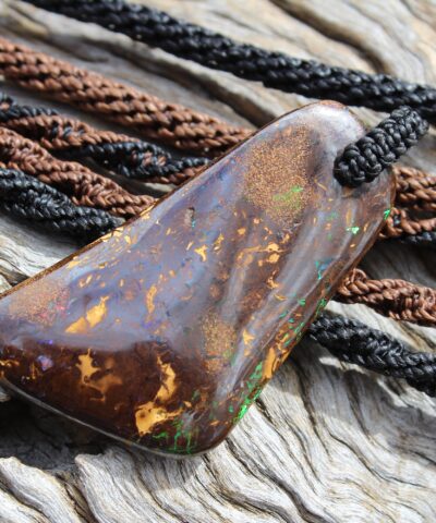 Large Matrix Boulder Opal Pendant. Custom Macrame Tribal Necklace