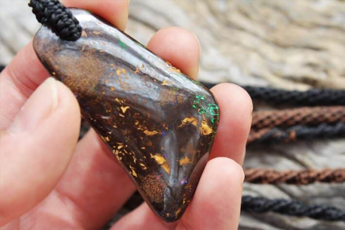 Large Matrix Boulder Opal Pendant. Custom Macrame Tribal Necklace