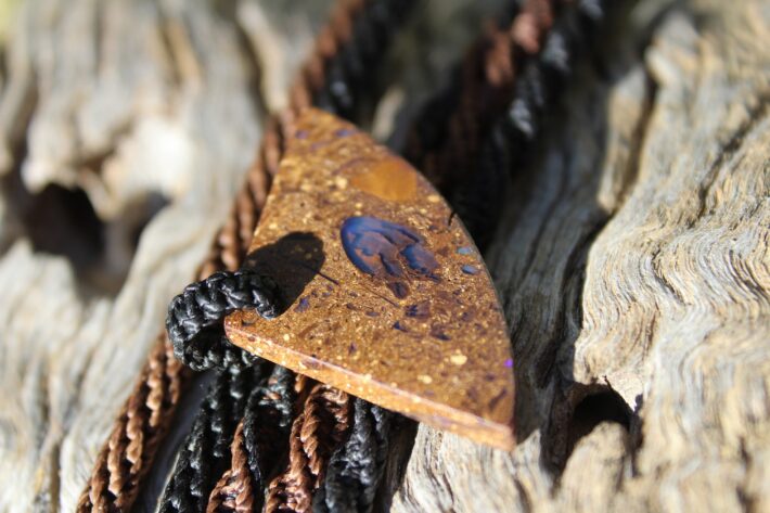 Opal Pendant, Australian Boulder Opal Tribal Macrame Necklace, Elven jewellery, australian made macrame cord, october birtstone talisman