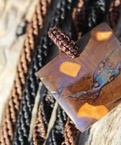 Boulder Opal Pendant. Earthy Natural Solid Opal Necklace with Macrame Cord. Custom Made Genuine Australian Opals.