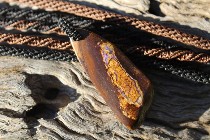 Purple OPAL NECKLACE, Matrix Boulder Opal Pendant ,Shibari Macrame Cord