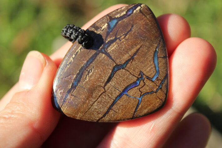 Boulder Opal Pendant. Earthy Natural Solid Opal Necklace with Macrame Cord. Custom Made Genuine Australian Opals.