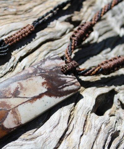 Outback Jasper Necklace. Australian Picture Jasper Pendant , first nation jewelry,aboriginal art pendant,Macrame Cord,Platypus Dreaming