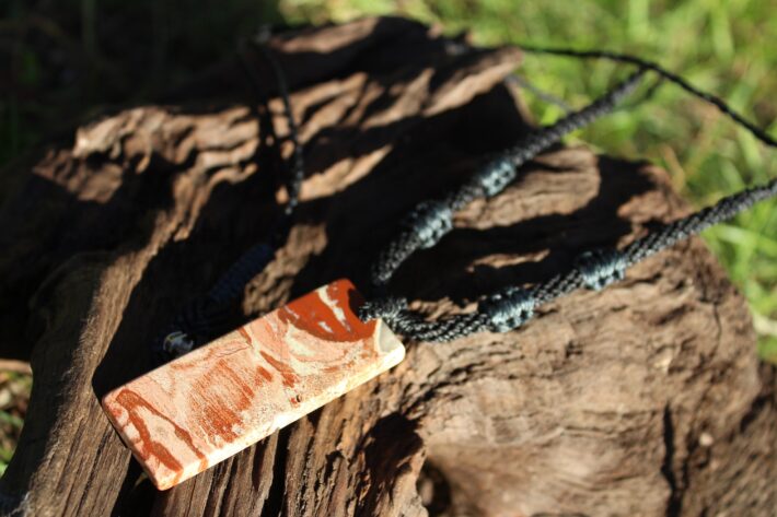 Australian snakeskin jasper pendant necklace,Australian made macrame cord elven viking celtic tribal talisman jewellery,aboriginal red stone
