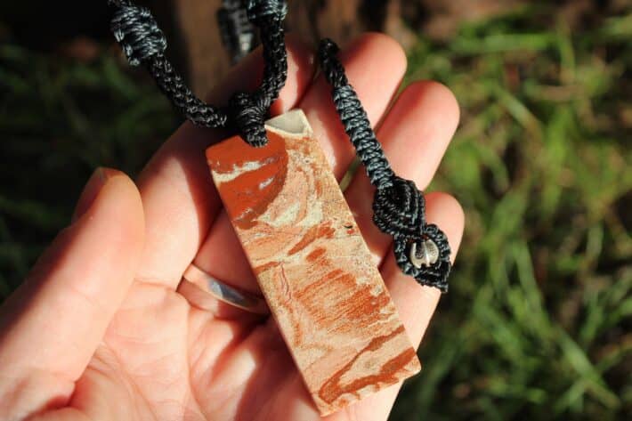 Australian snakeskin jasper pendant necklace,Australian made macrame cord elven viking celtic tribal talisman jewellery,aboriginal red stone