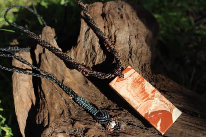 Australian Red Snake Skin Jasper Pendant. Red SnakeSkin Jasper Necklace, Necklace,Australian Made Macrame Cord, Indigenous Art Talisman