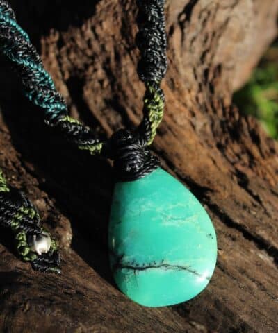 Australian Dendritic Chrysoprase Quartz Pendant Necklace, Australian made Macrame cord, june birthstone, australian natural green stone