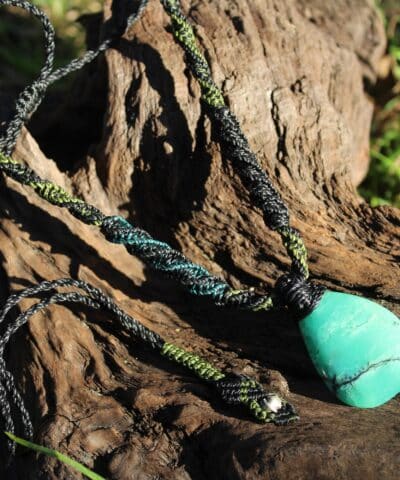 Australian Dendritic Chrysoprase Quartz Pendant Necklace, Australian made Macrame cord, june birthstone, australian natural green stone