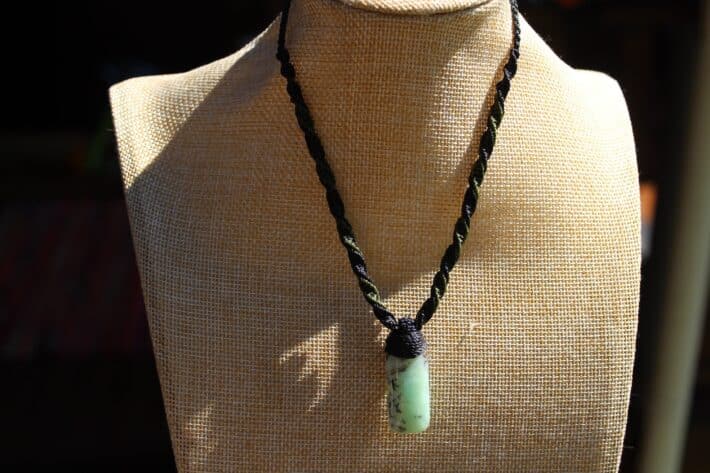 Australian Chrysoprase Quartz Pendant Necklace,Chrysoprase Jewelry, Natural Green stone, australian made macrame cord, natural pendant