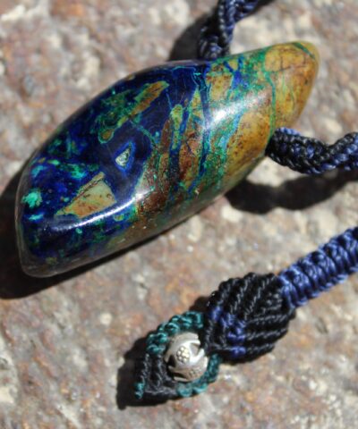 Elven Azurite Pendant, CHRYSOCOLLA Necklace, Malachite Necklace.Macrame Necklace, Blue beachy beach jewelry,summer jewelry, surfer necklace