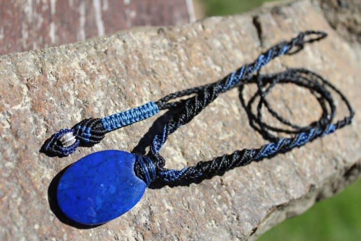 Imperial Lapis Lazuli Elven Macrame Necklace,Pyrite Pendant,Viking Celtic Necklace,Elf cosplay,Blue Stone, larp,bitcoin, btc, etherium