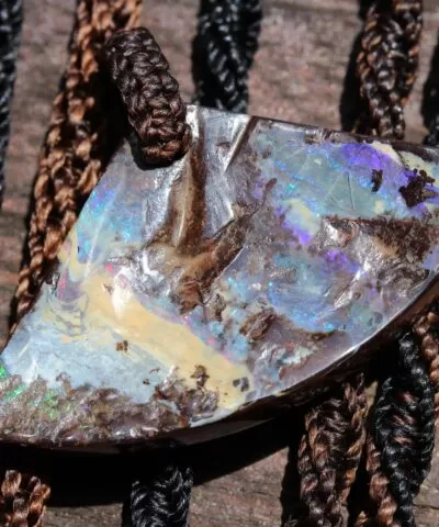 Elven Boulder Opal Pendant, Australian Opal Necklace,australian made macrame cord hand cut and polished tribal elven jewellery