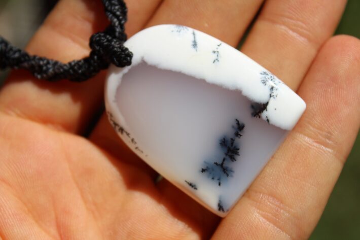 Merlinite Pendant,Dendritic Opal,Dendrite Opal Necklace,Agate necklace,Macrame Cord, Healing stone Jewelry,burning man