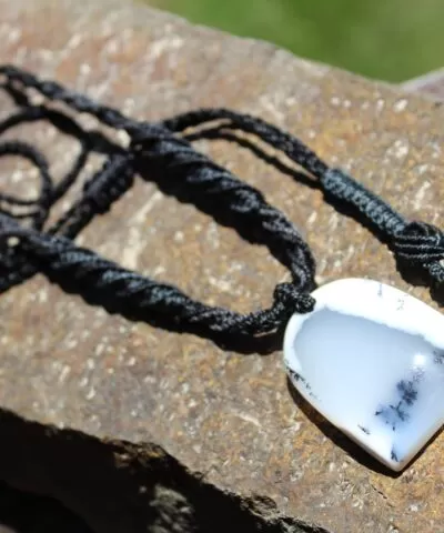 Merlinite Pendant,Dendritic Opal,Dendrite Opal Necklace,Agate necklace,Macrame Cord, Healing stone Jewelry,burning man