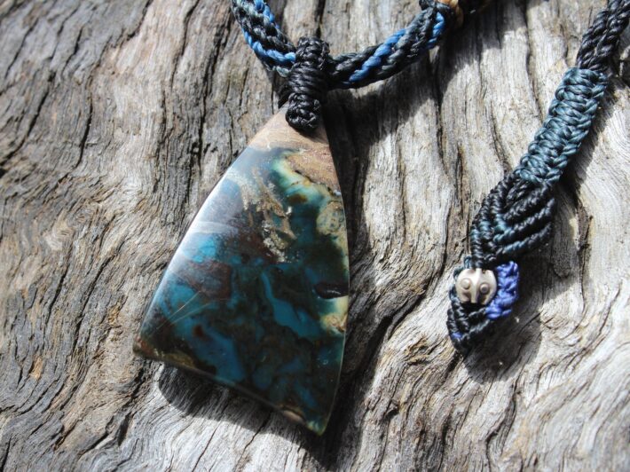 Opalized wood Blue Opal Necklace,Green Opal Talisman,Elven Jewelry,Petrify wood,OPAL Pendant,Petrified Wood